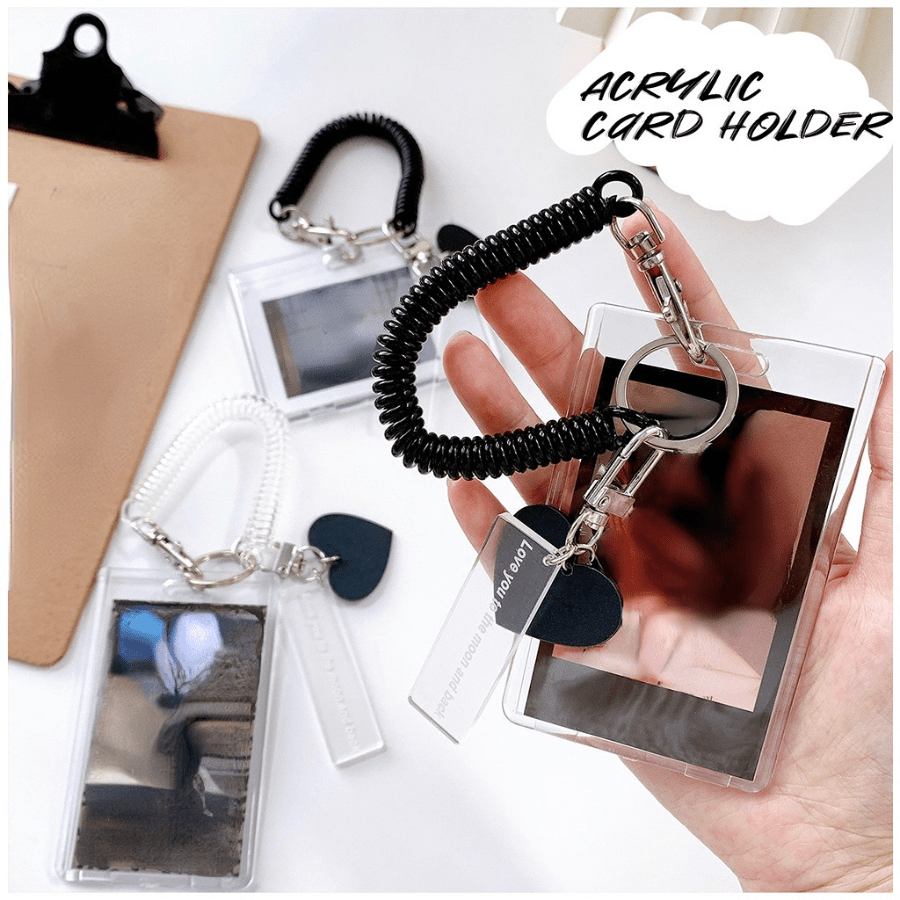 Acrylic Kpop Photocard Holder, 3 Inch Credit Id Bank Card Bus Card Student  Card Pendant Keychain Badge Holder (A)