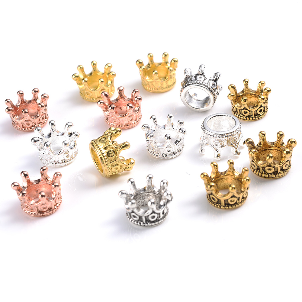 

10pcs Retro Mix Princess Imperial Crown Spacer Beads For Jewelry Making, Alloy Beads For Diy Beaded Bracelet Accessories
