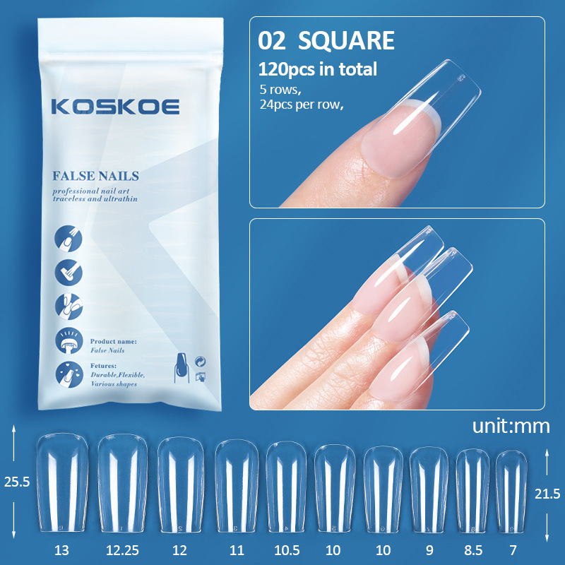 120Pcs Clear Square Full Cover Nail Forms