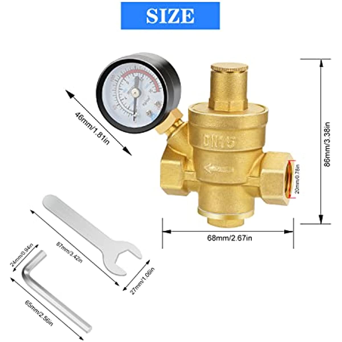 Reductor de presión de agua Dn20 Regulador de presión de agua de 3/4 de  pulgada con manómetro (hy)