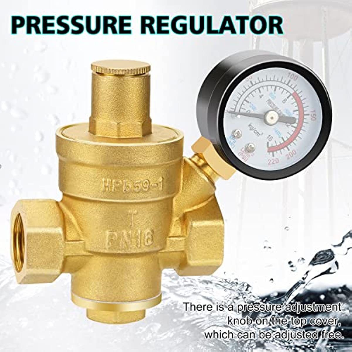 Regulador de presión de agua - Regulador de presión de agua, DN15 latón  reductor de presión de agua ajustable sin plomo con medidor