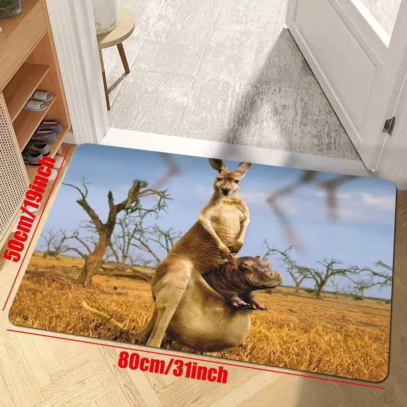 1pc, Funny Kangaroo Indoor Mat, Printed Door Mat Doormat, Bathroom Non-slip  Floor Mat Family Living Room Funny Decoration Bedroom Soft Rug