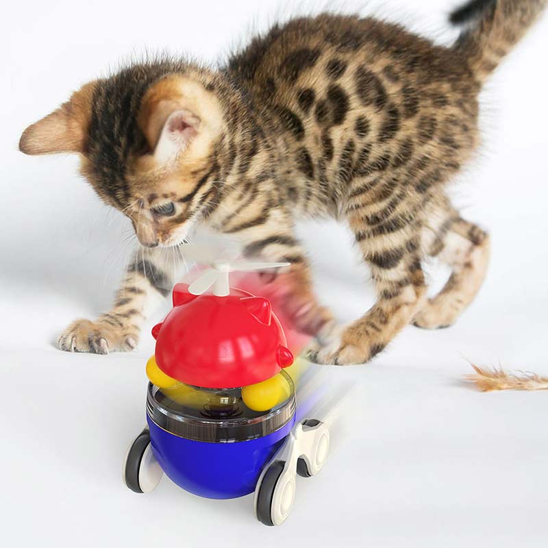Interactive Cat Treat Dispenser Toy With Tumbler And Rollers