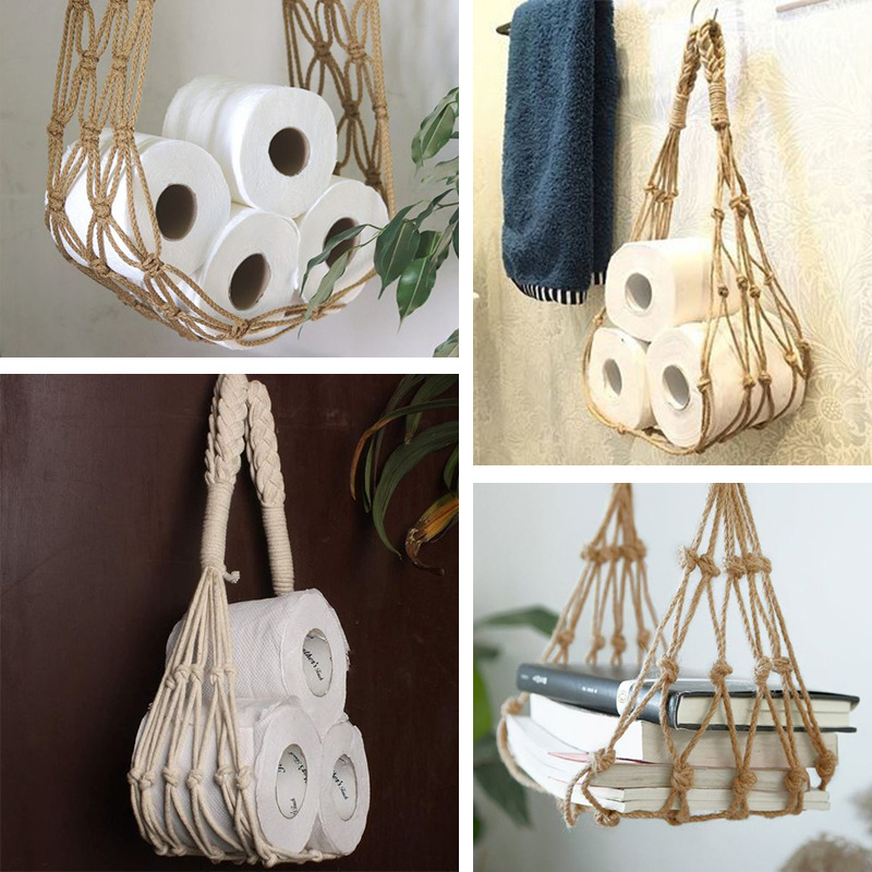 Vintage Towel Hanging Rope Toilet Paper Holder Wall Mounted Hanging  Bathroom Toilet Tissue Display Stand For Home Bathroom Decor