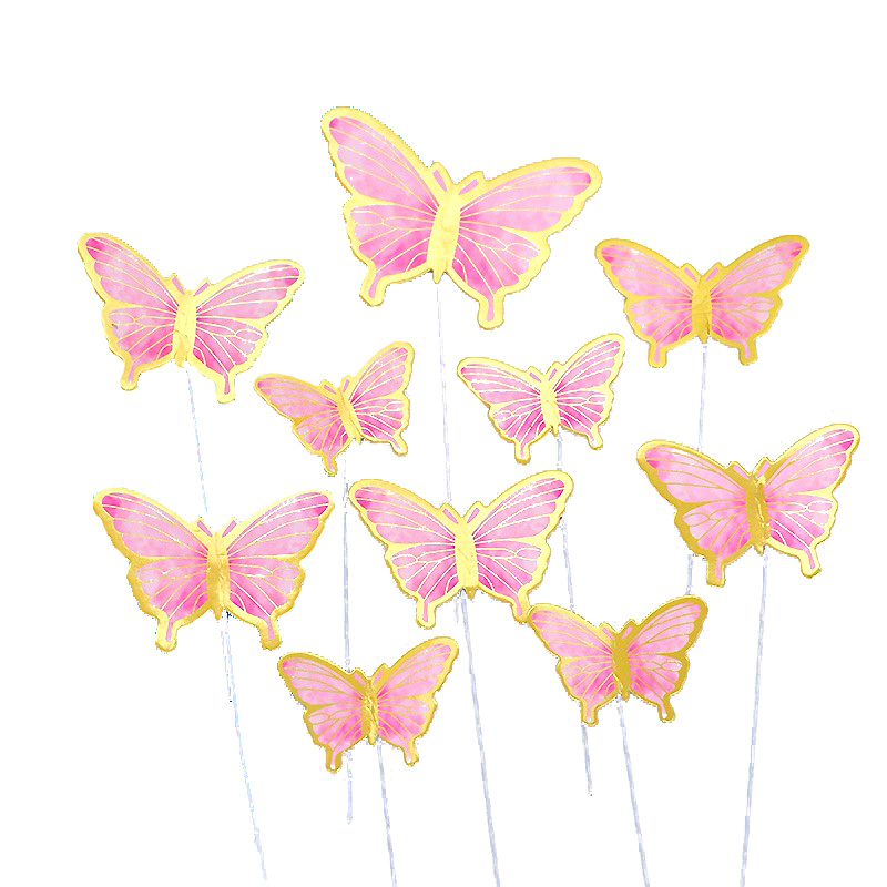 10pcs Purple Pink Butterfly Cake Toppers Butterflies Dessert Cake  Decorations Card Wedding Princess Girls Birthday Party Decor