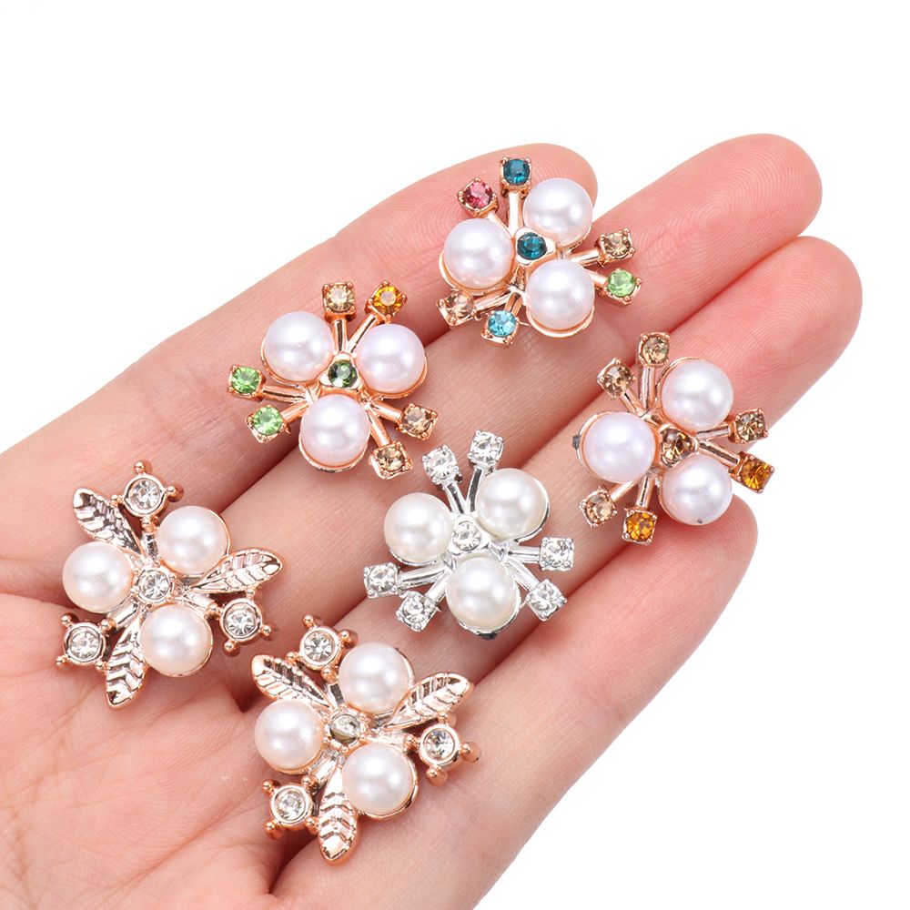 5pcs Pearl Rhinestones Decor Plastic Plating Buttons for Clothing