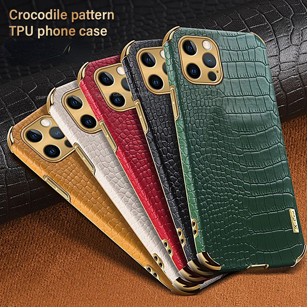 Luxury Gold Crocodile Leather Cover For IPhone Cell Phone Case PU