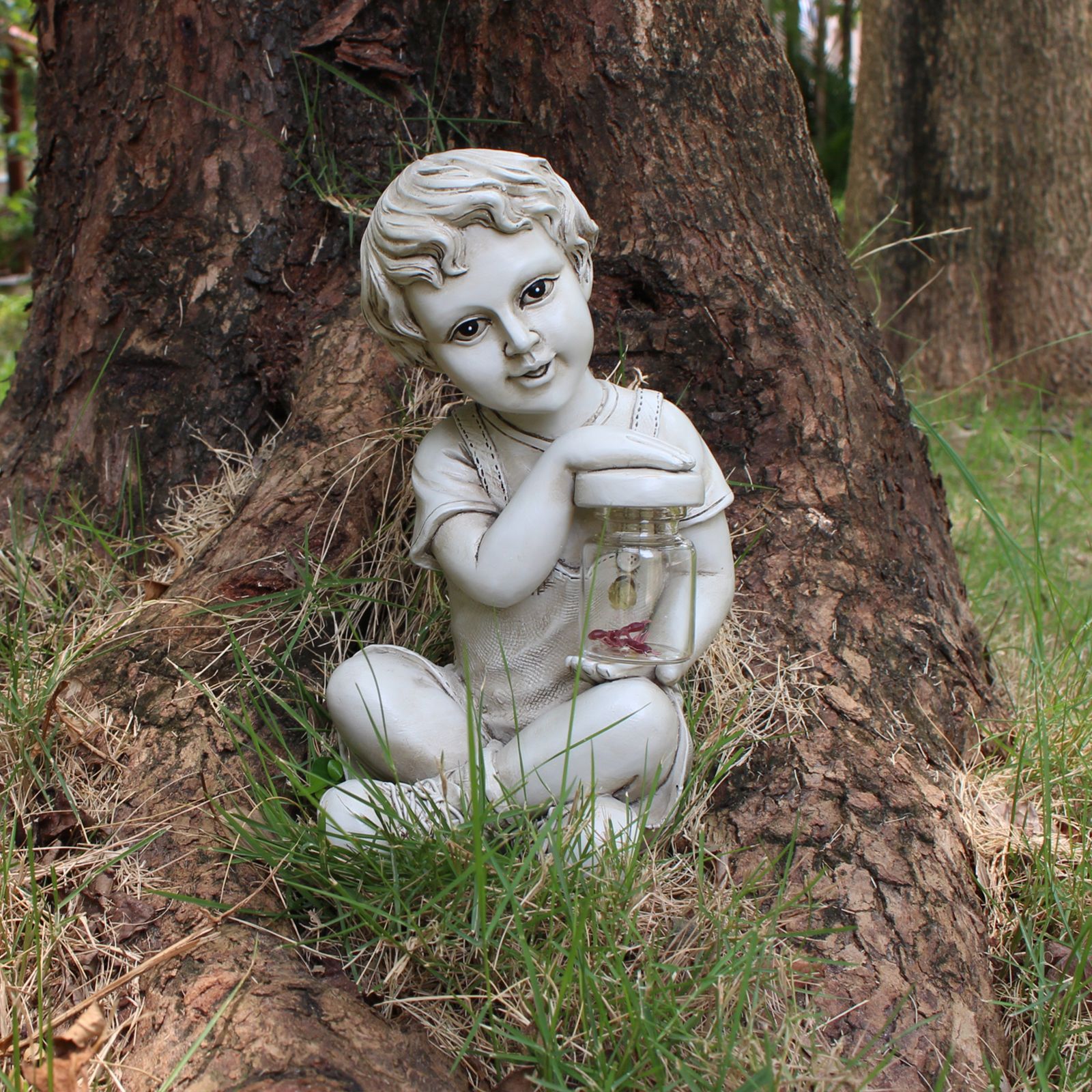 Solaire Éclairage Ange Avec Forêt Animaux Extérieur Jardin Statue