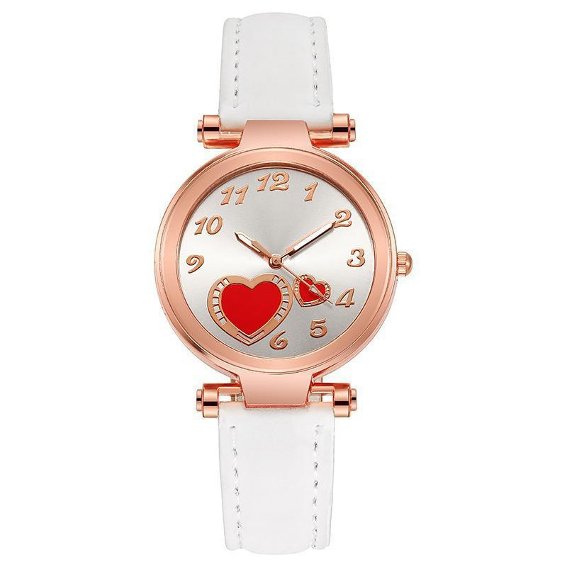 casual round pointer quartz watch heart pattern dial analog wristwatch with pu leather strap gift for women girls white 8