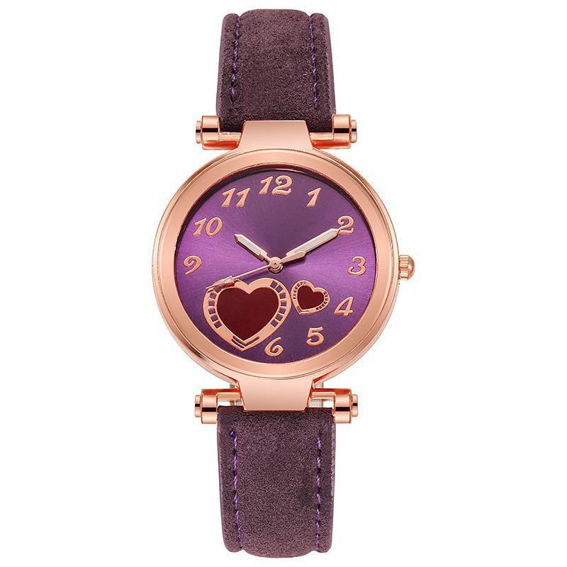 casual round pointer quartz watch heart pattern dial analog wristwatch with pu leather strap gift for women girls purple 10