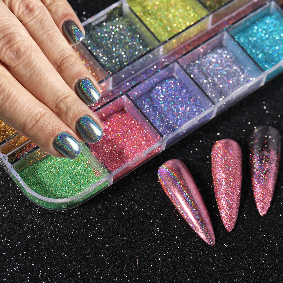 2 Jars Holographic Nail Powder for Nails Chrome Nail Powder Rainbow Unicorn  Mirror Effect Glitter Dust Multi Manicure Pigment Nail Art DIY Deco with