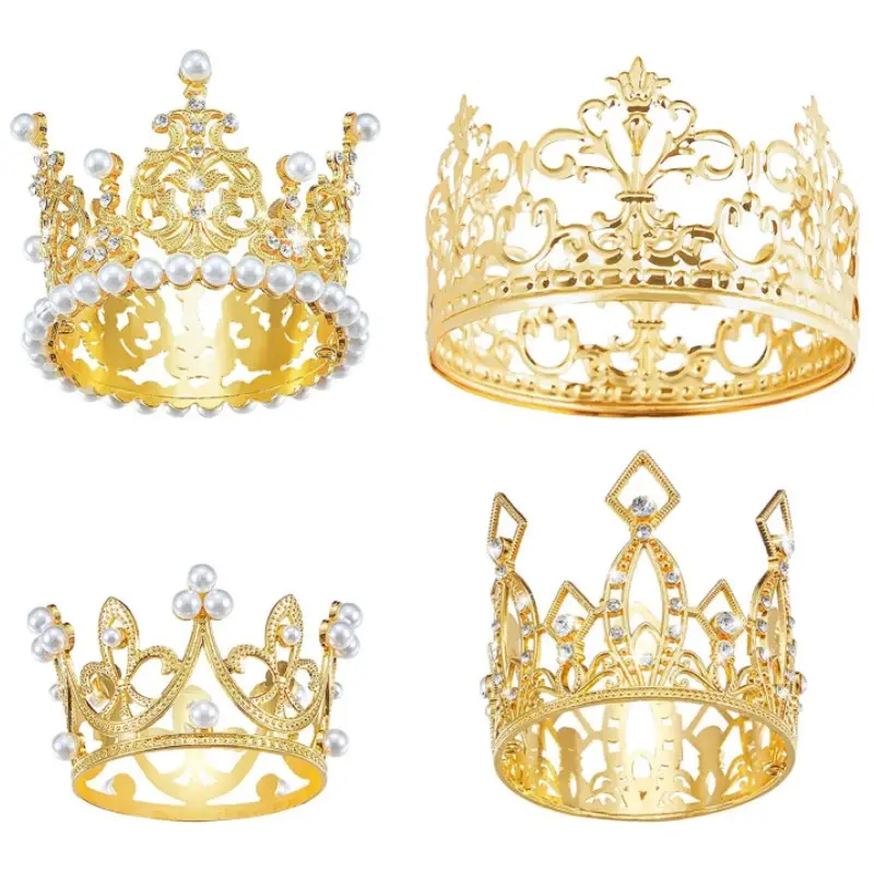 Golden Crown Cake Topper Birthday Mini Crown Crystal Pearl - Temu