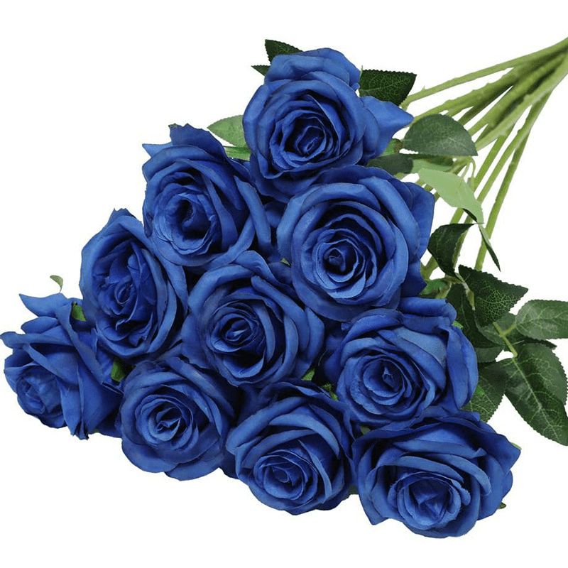 Artificial Eternal Rose in Glass Cover with Pine Wood Base Faux Silk  Preserved Flower Dry Flower Festive Holiday Party Supplies (Blue)