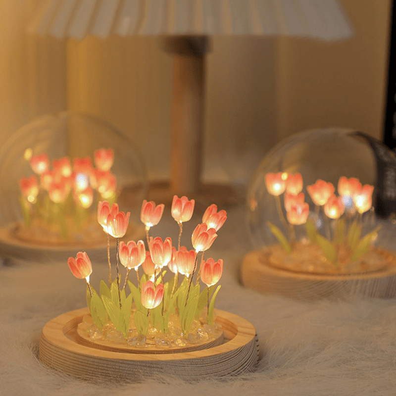 Lampe de chevet en bois forme tulipe