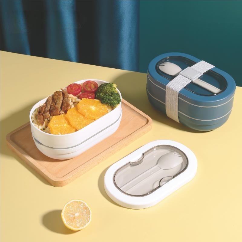 Double-layer Bento Box With Clear Lid, Elastic Strap, And Cutlery -  Microwave, Dishwasher, And Freezer Safe - Perfect For Meal Prep And Lunch  On The Go - Temu