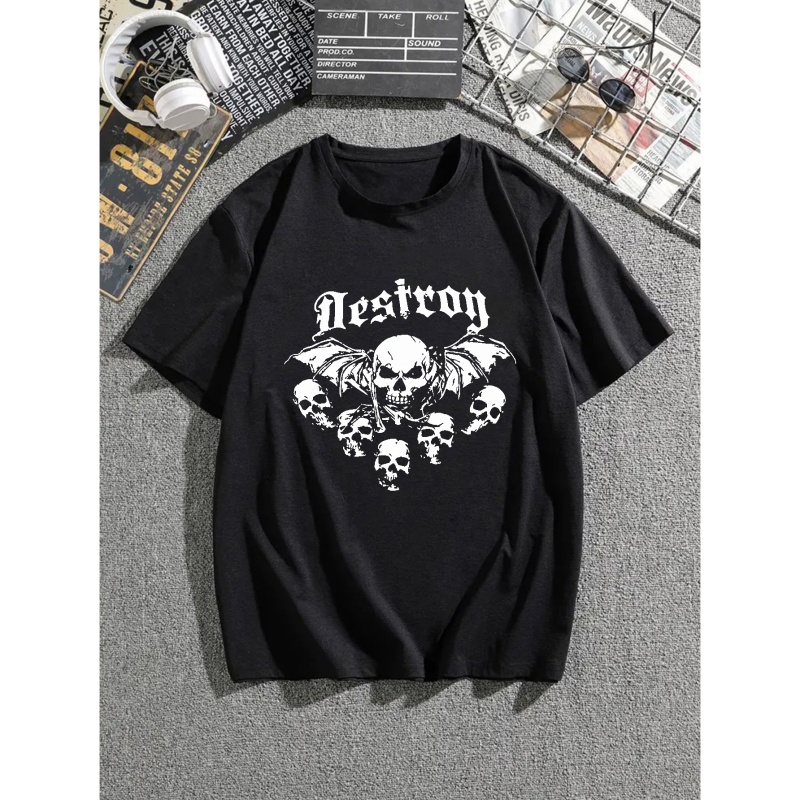 

Skull Round Neck T-shirts, Causal Graphic Tees, Short Sleeves Tops, Men's Summer Clothing