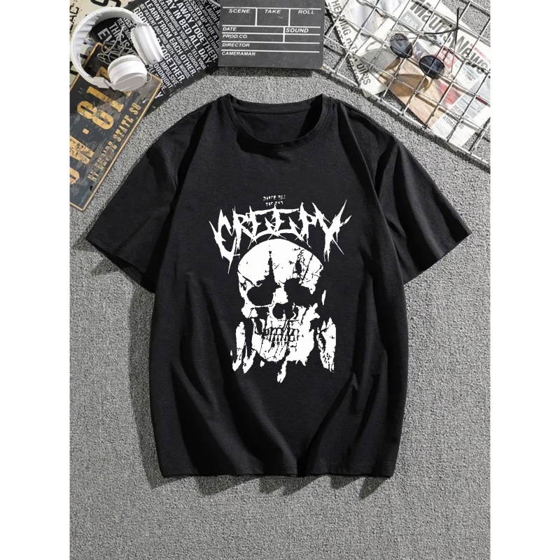 

Skull Round Neck T-shirts, Causal Graphic Tees, Short Sleeves Tops, Men's Summer Clothing