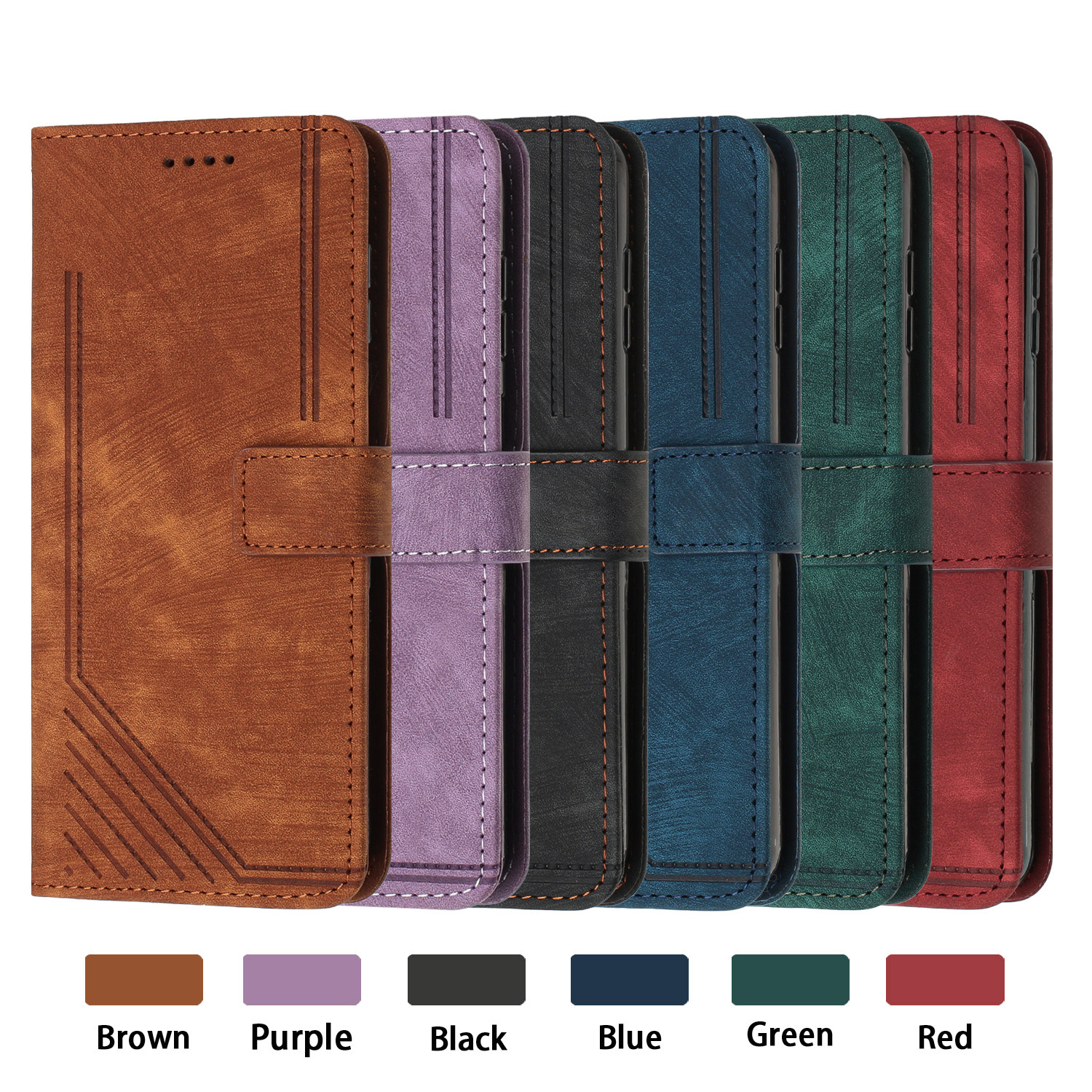 Solid Color Leather Flip Cover Phone Case Card Slot Bracket - Temu