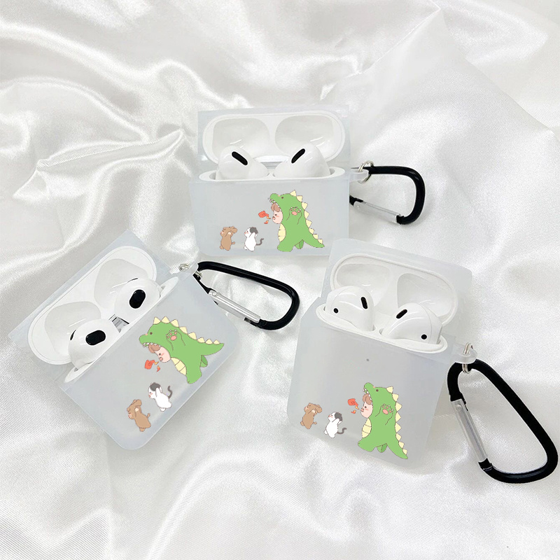 

Kids And Cats In Dinosaur Clothes Sheer White Square Headphone Case With Hook For Airpods1/2 Airpods 3 Airpods Pro Airpods Pro (2nd Generation)