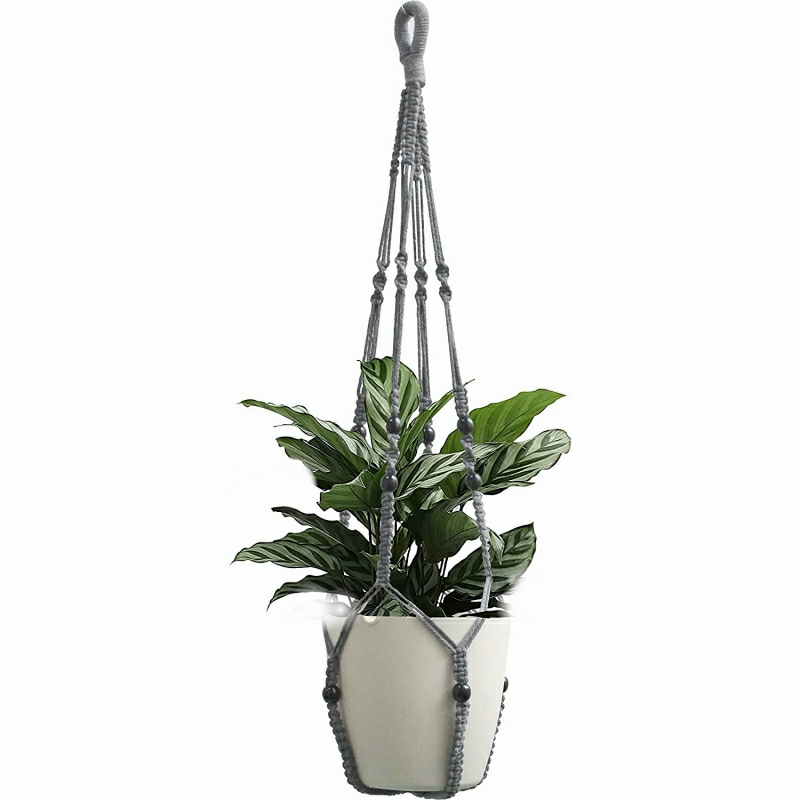 1pc Plant Hanger Indoor Hanging Wood Bead Planter Without Tassel For Indoor  And Outdoor Bohemian Home Decor 35 Inches Gray, Vertical & Wall Planters