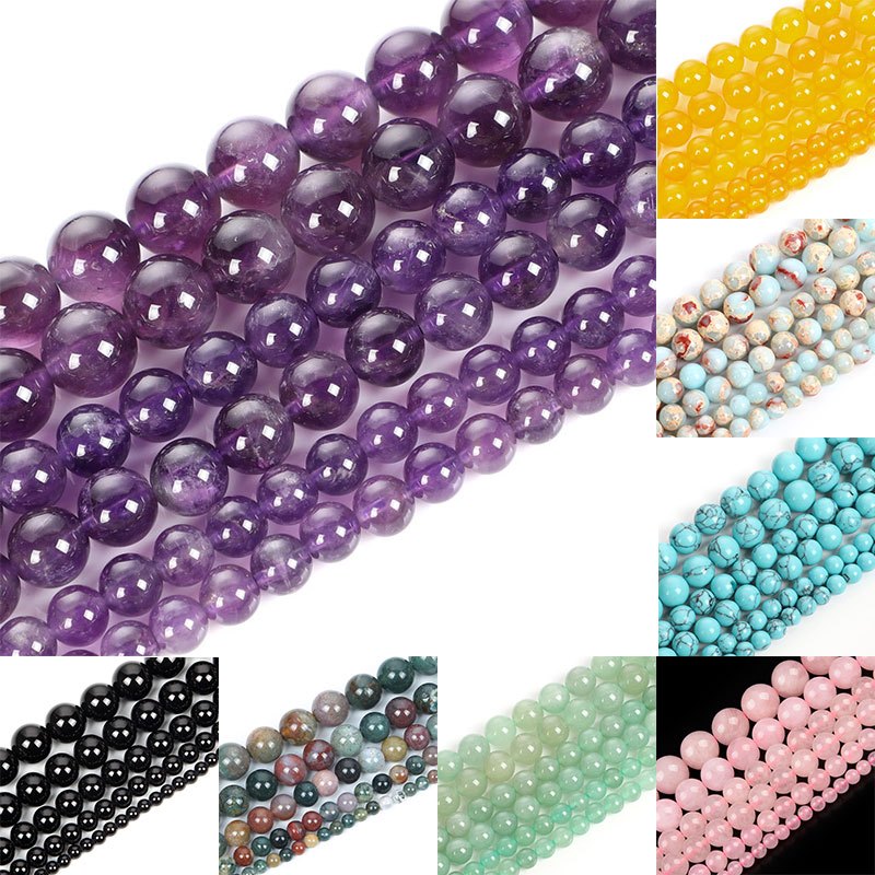 

Natural Stone Quartz Amethysts Turquoise Agates Round Loose Beads For Jewelry Making Bracelets Diy Accessories