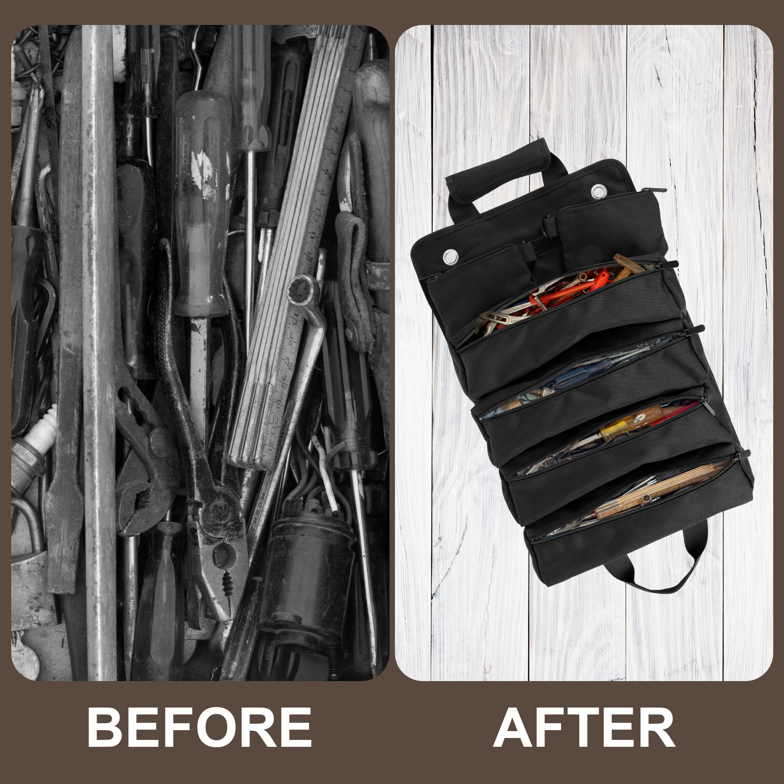 The Ryker Bag Organisateurs d'outils – Petit sac à outils avec pochettes  détachables, sac à outils robuste enroulable : 6 pochettes à outils –  Cadeaux pour papa organisateur d'outils pour mécanicien, 