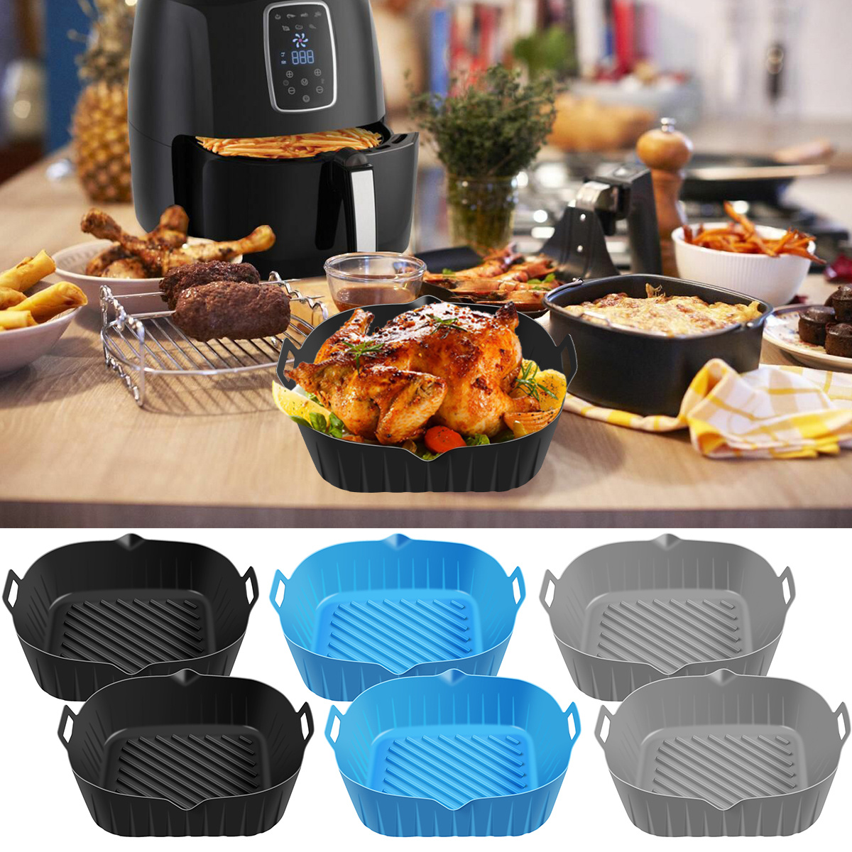 Square Air Fryer Silicone Pot Reusable Air Fryers Liners Oven Baking Tray,  Home Kitchen Air Fryer Accessories - Temu United Arab Emirates