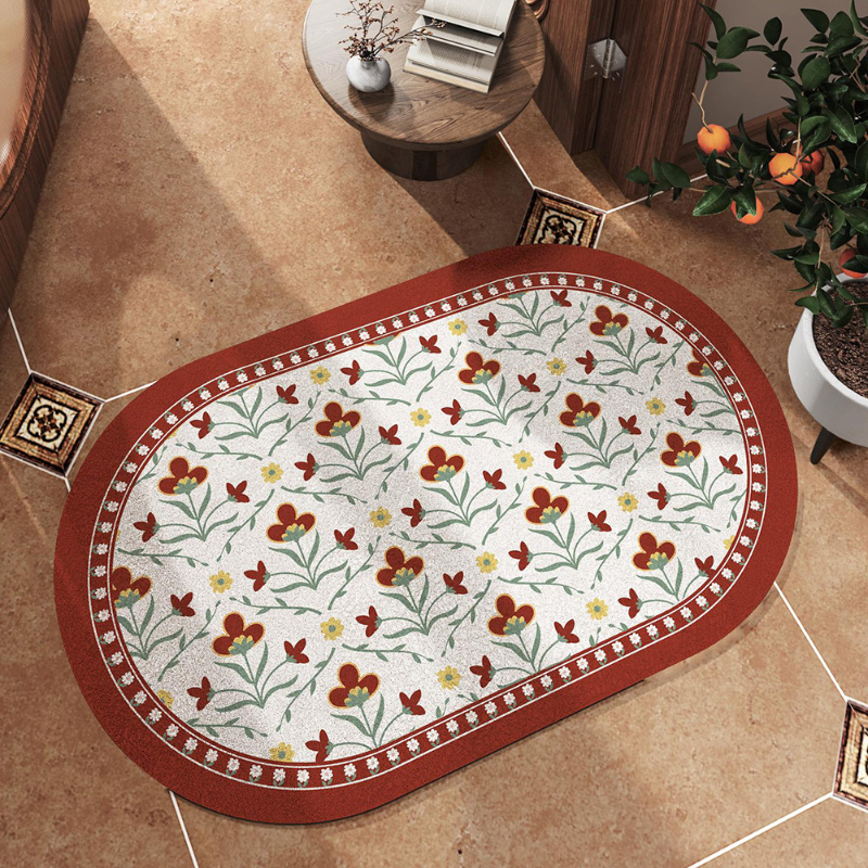 1pc Light Luxury Retro Home Bathroom Floor Mat Water Absorbing