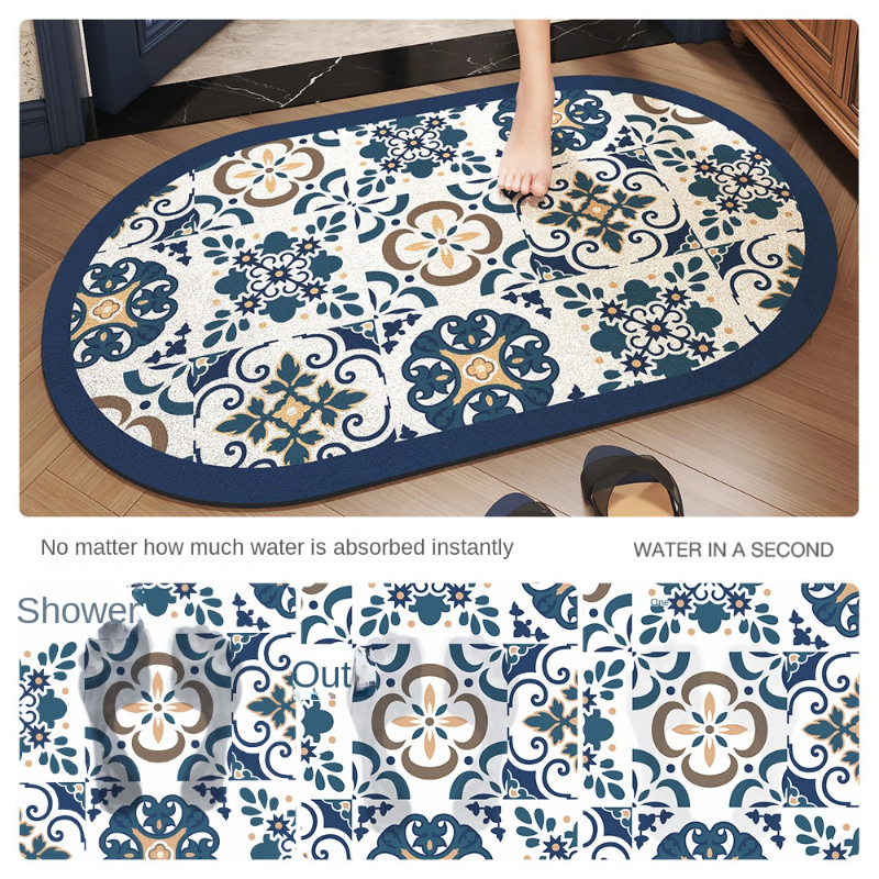 1pc Light Luxury Retro Home Bathroom Floor Mat Water Absorbing