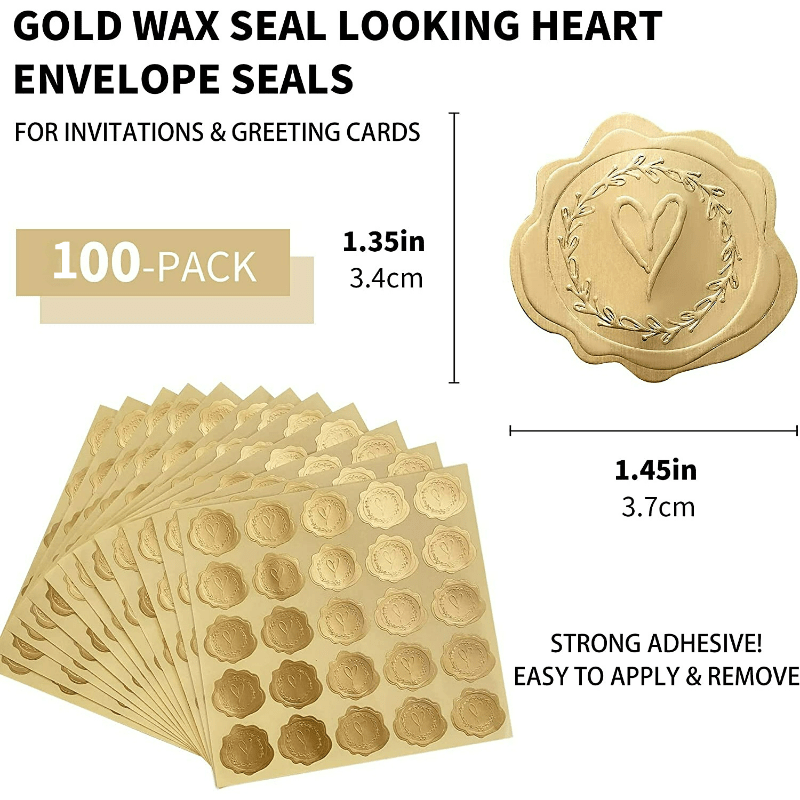 Golden Or Silvery Embossed Wax Seal Looking Heart Envelope - Temu