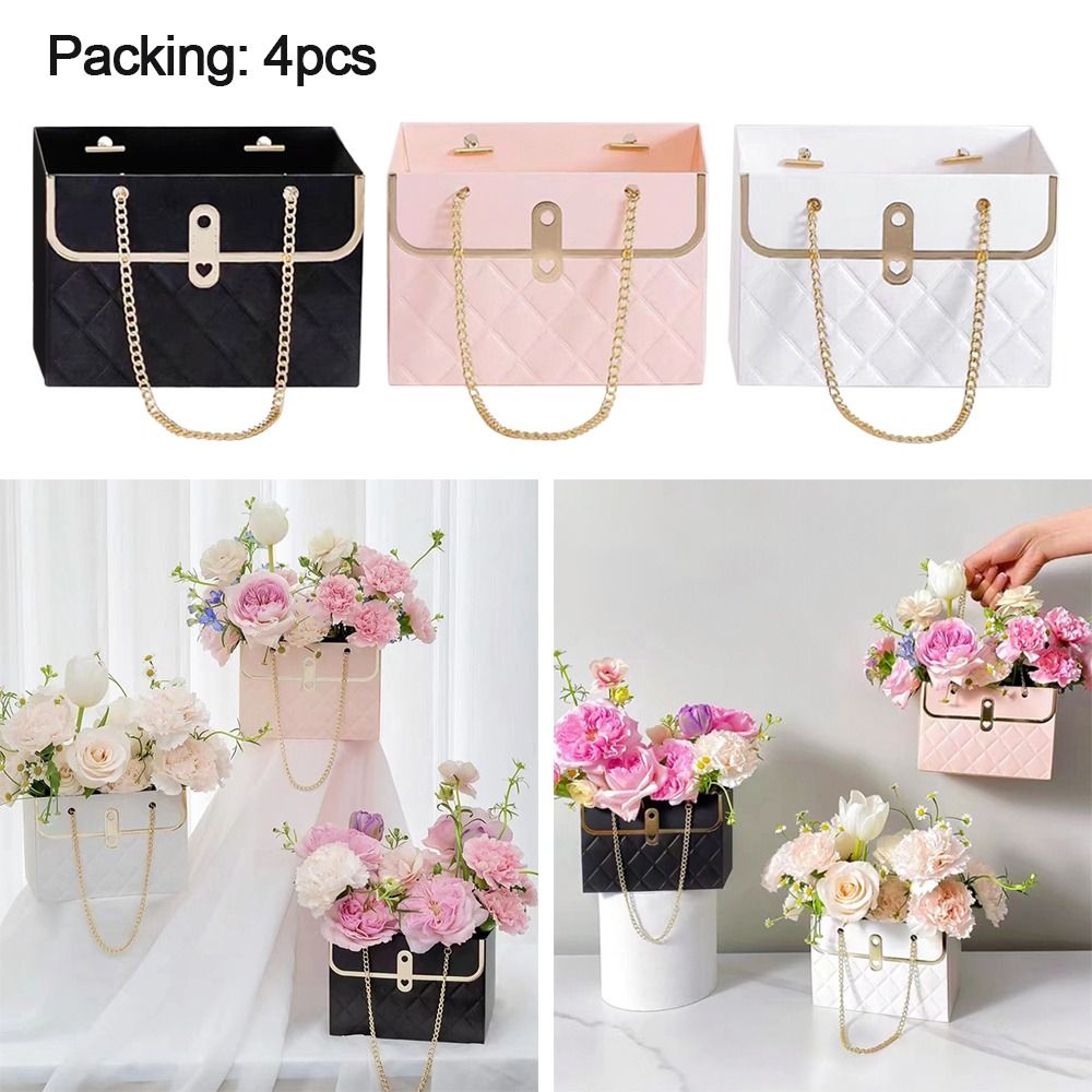6PCS Pink Kraft Paper Flower Gift Bag, Macarone Pink Bonquet Wrap Bags,  Portable Waterproof Flower Paper Gift Wrap Bags Valentine's Day Wedding
