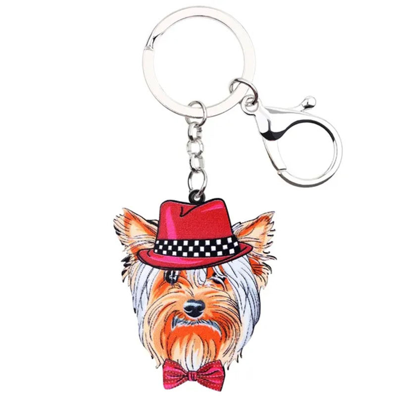 2Pcs Acrylic Yorkshire Terrier Dog Key Chains Yorkie Keychain Women Girl  Handbag Charms Jewelry