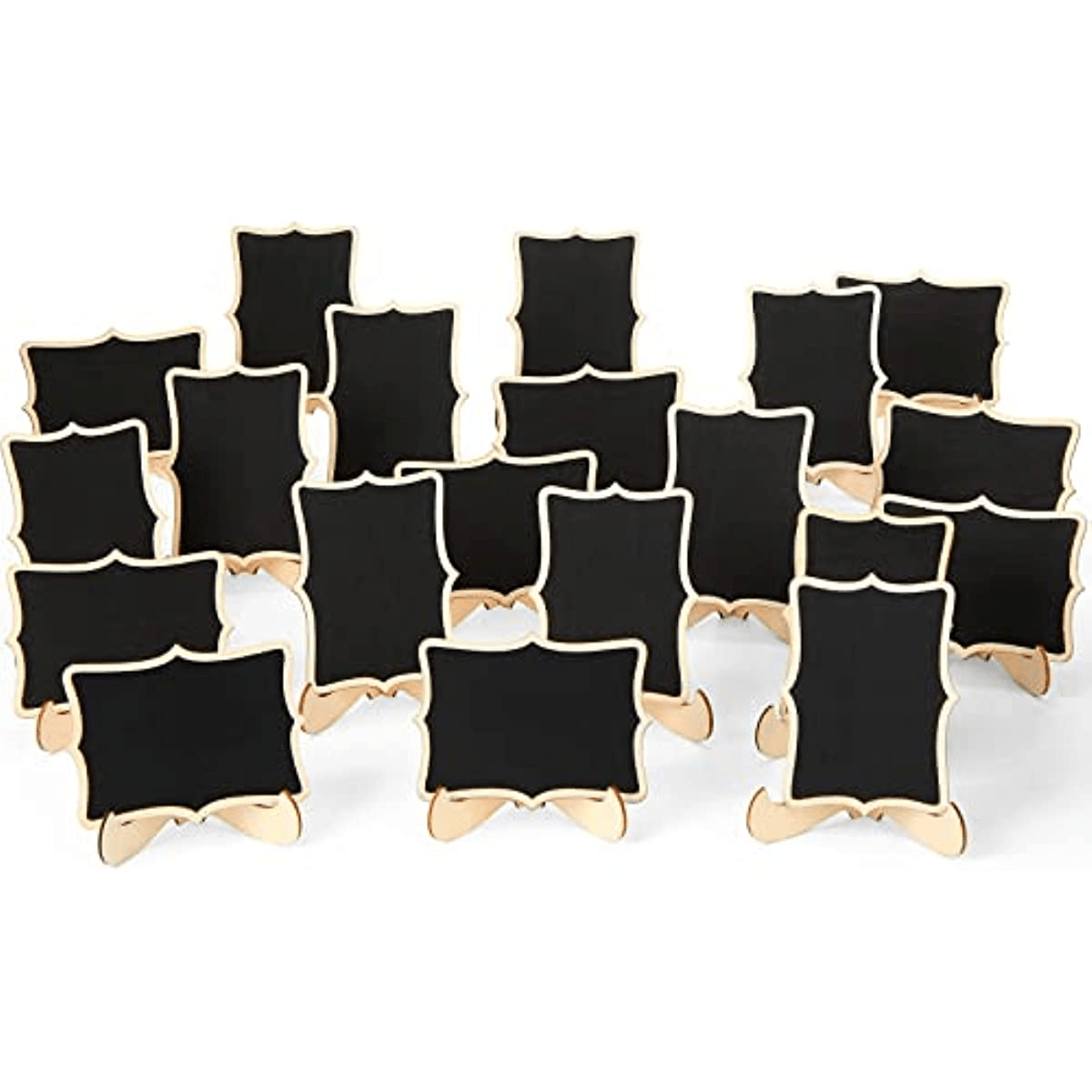 Mini panneaux au tableau noir avec support 12pcs Étiquettes alimentaires  pour buffet Étiquettes en bois Numéros de table Signes de prix Signes de  fête Stands pour la nourriture Bar Café Boulangerie Avec