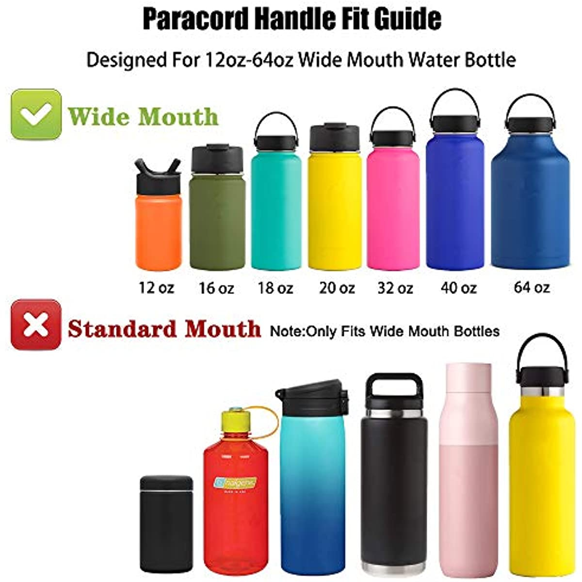 Paracord Handle Carrier 2.0 for Hydro Flask Wide Mouth Bottle Fit