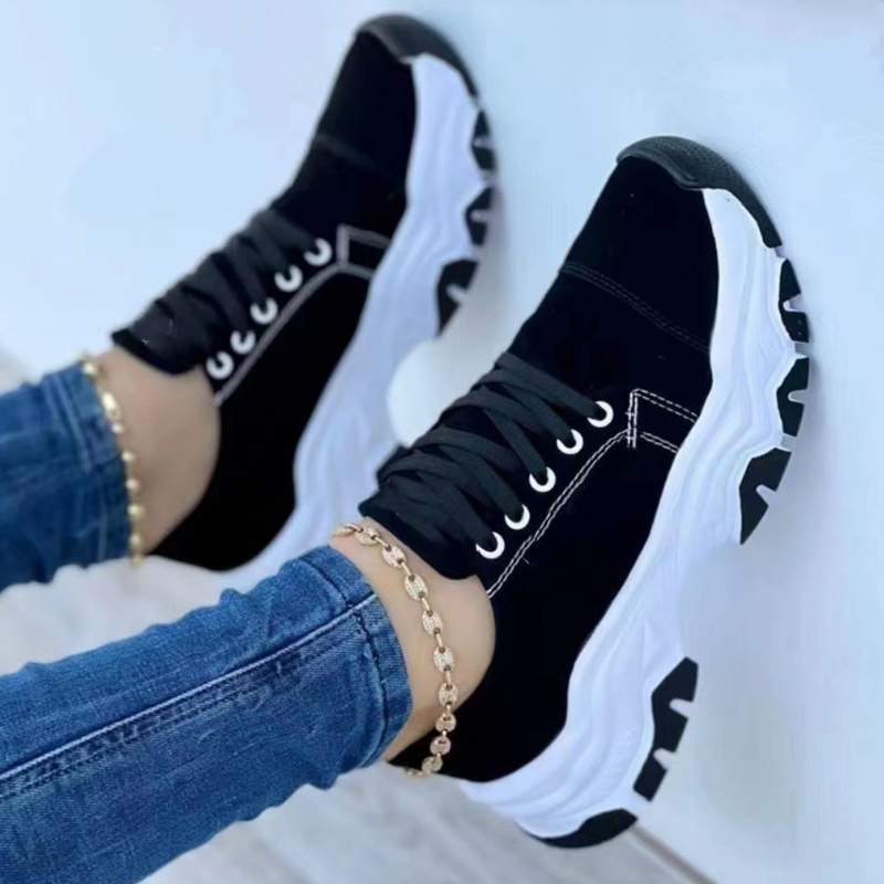 Women's Flag Print Platform Sneakers, Casual Lace Up Outdoor Shoes