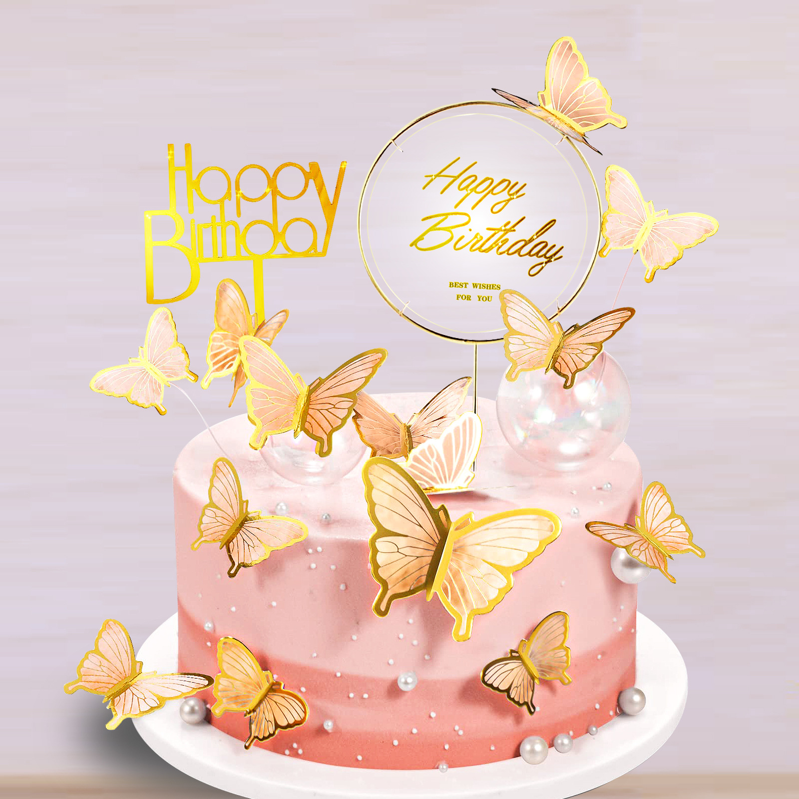60 peças de topos de cupcake de borboleta 3D dourada rosa, roxo, animado,  festa de casamento, bolo, parede, borboletas, decoração de alimentos, cores  mistas