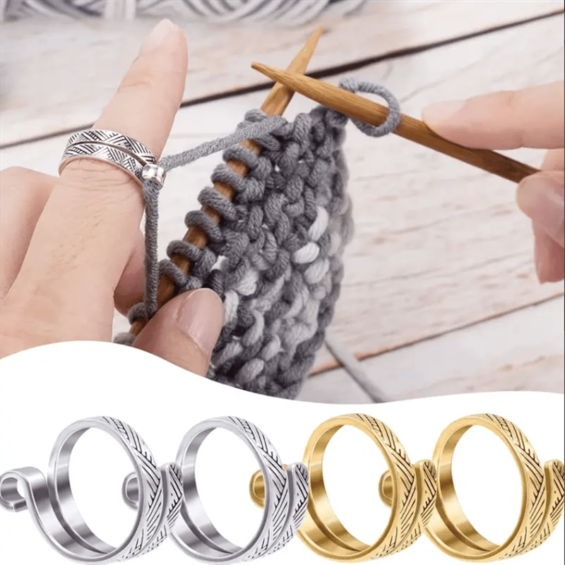 6 Pieces Adjustable Knitting Crochet Loop Ring Knitting Accessories Braided  Knitting Ring Yarn Guide Finger Holder Open Finger Ring for Mother Grandma  Thanksgiving Presents 3 Styles (Silver)
