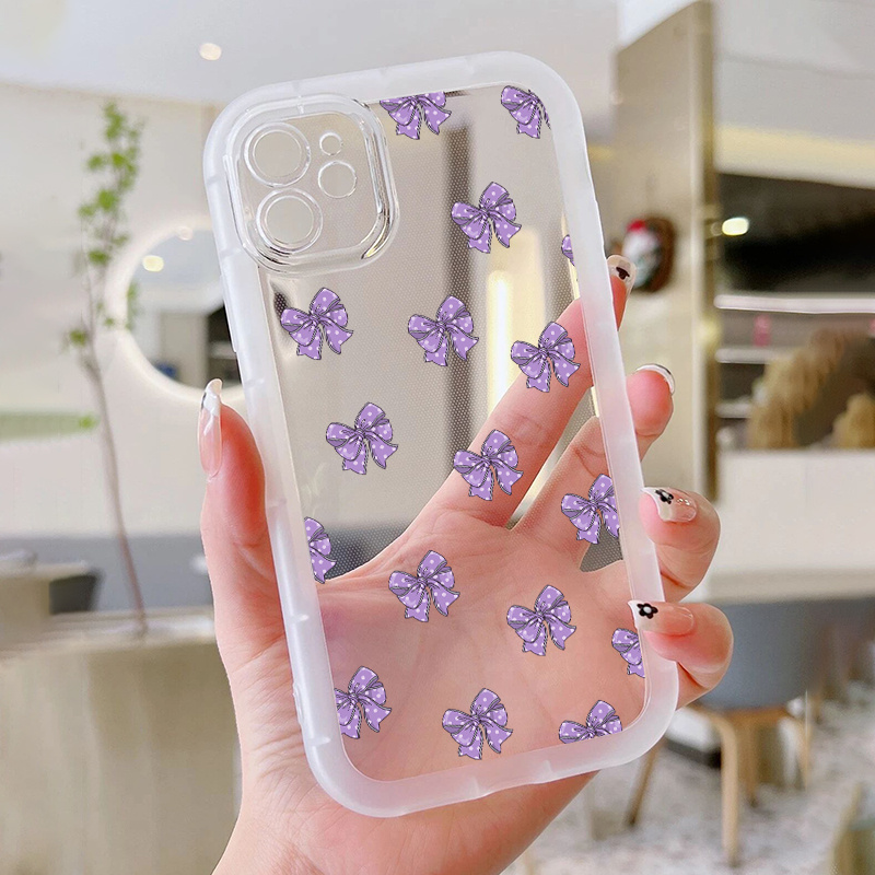 Purple Bow Full Screen Clear Soft Silicone Phone Case For IPhone14 14Plus 14Pro 14ProMax iPhone13 13Mini 13Pro 13ProMax iPhone12 12Mini 12Pro 12ProM