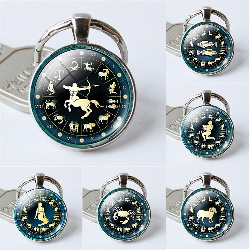 

1pc 12 Constellation Keychain Zodiac Signs Key Ring Purse Bag Backpack Car Charm Earphone Accessory Friends Gift