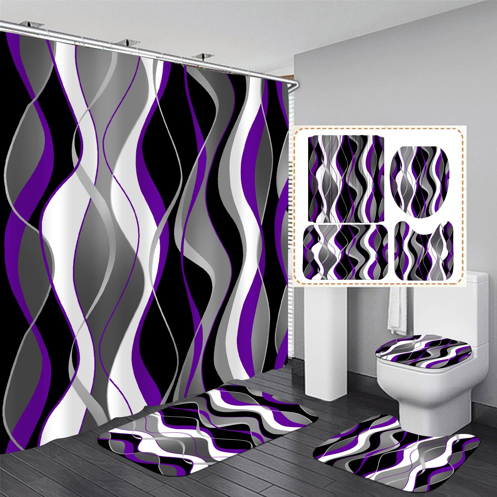 Bathroom Sets Rugs Shower Curtain - Temu