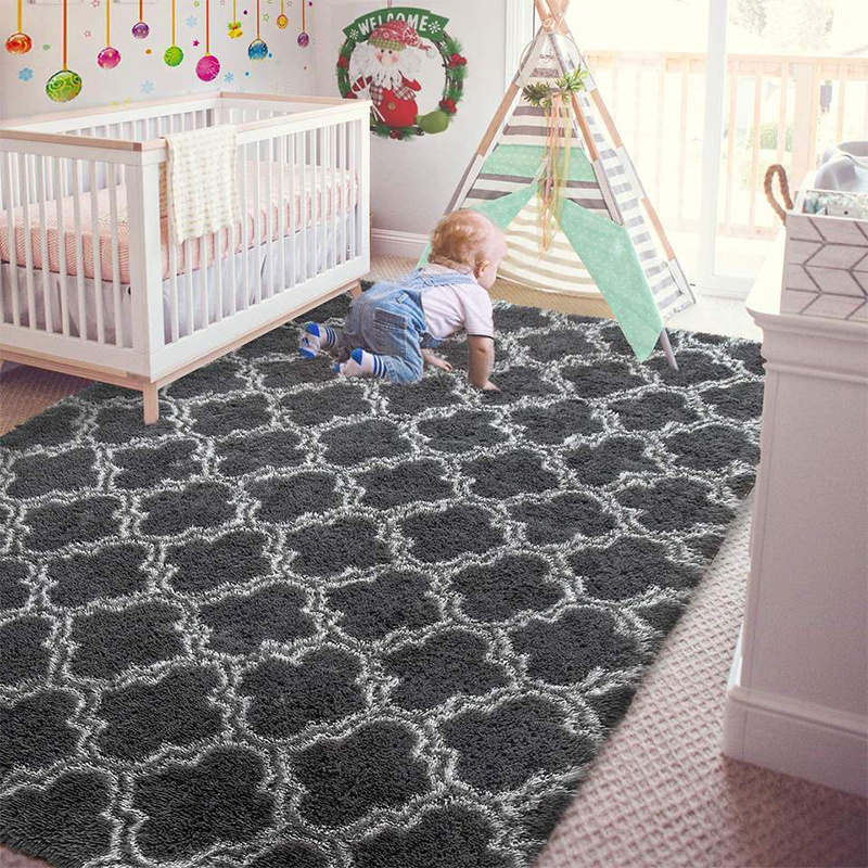 popular   1pc luxurious dark gray plush area mat soft washable polyester with anti slip backing modern hexagonal     bedroom living room sizes up to 90 55 x 62 99 details 4