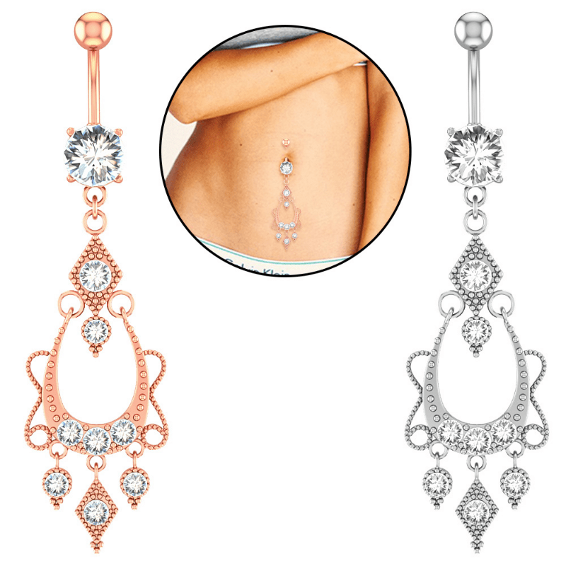 Navel Belly Button Rings Crystal Flower Dangle Bar Barbell Body Piercing  Jewelry