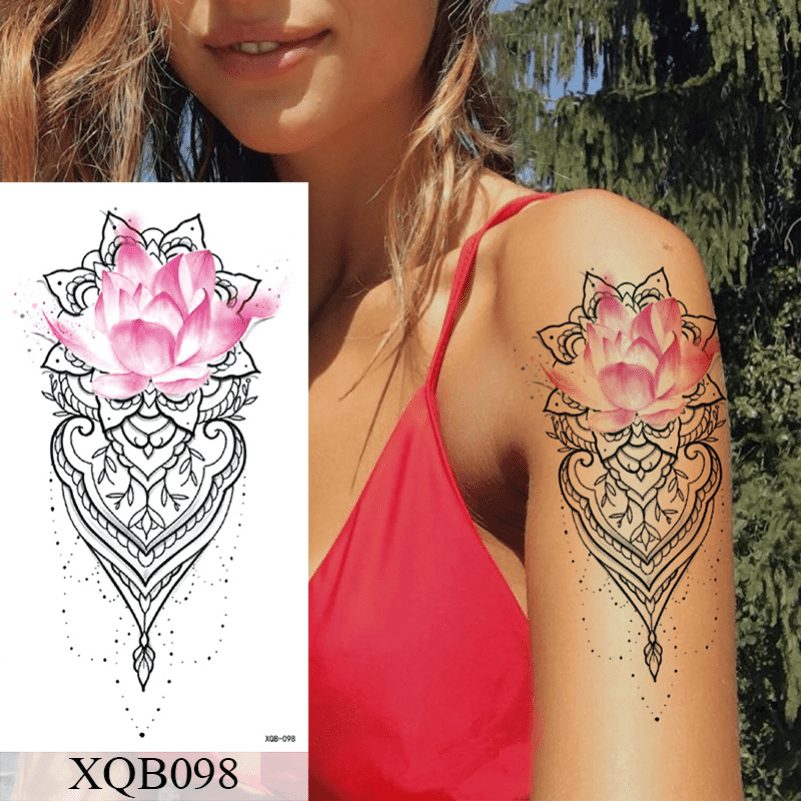 Waterproof Temporary Rose Mandala Lotus Flash Tattoos Lion - Temu