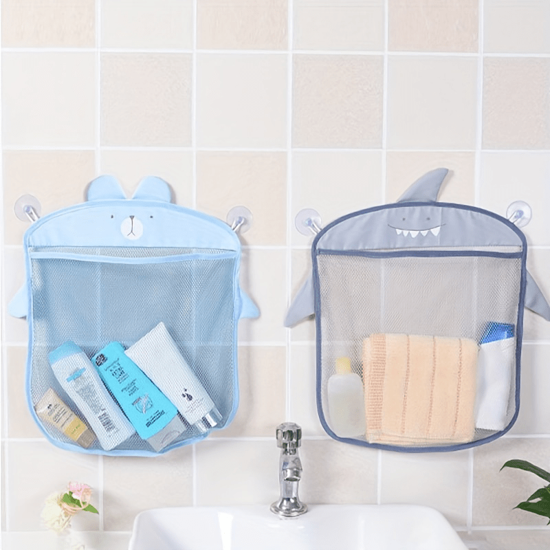 1pc Bath Storage Baskets, Hanging Storage Mesh Bag, Bathroom Toy Storage Bag  With Suction Cups, Kitchen Bathroom Item Storage Bag, Toys Storage Bag