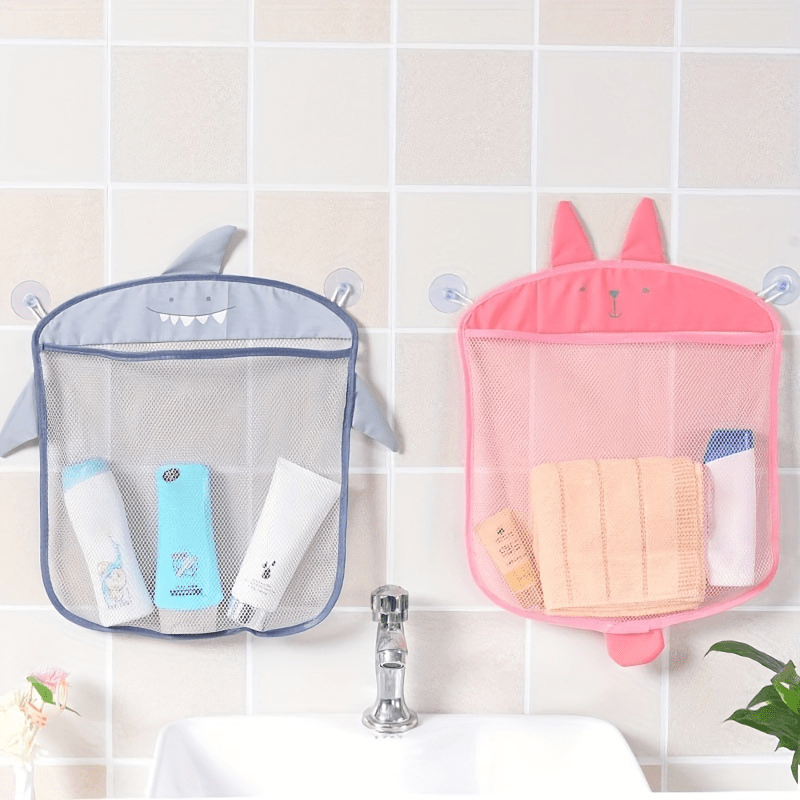 1pc Bath Storage Baskets, Hanging Storage Mesh Bag, Bathroom Toy Storage Bag  With Suction Cups, Kitchen Bathroom Item Storage Bag, Toys Storage Bag