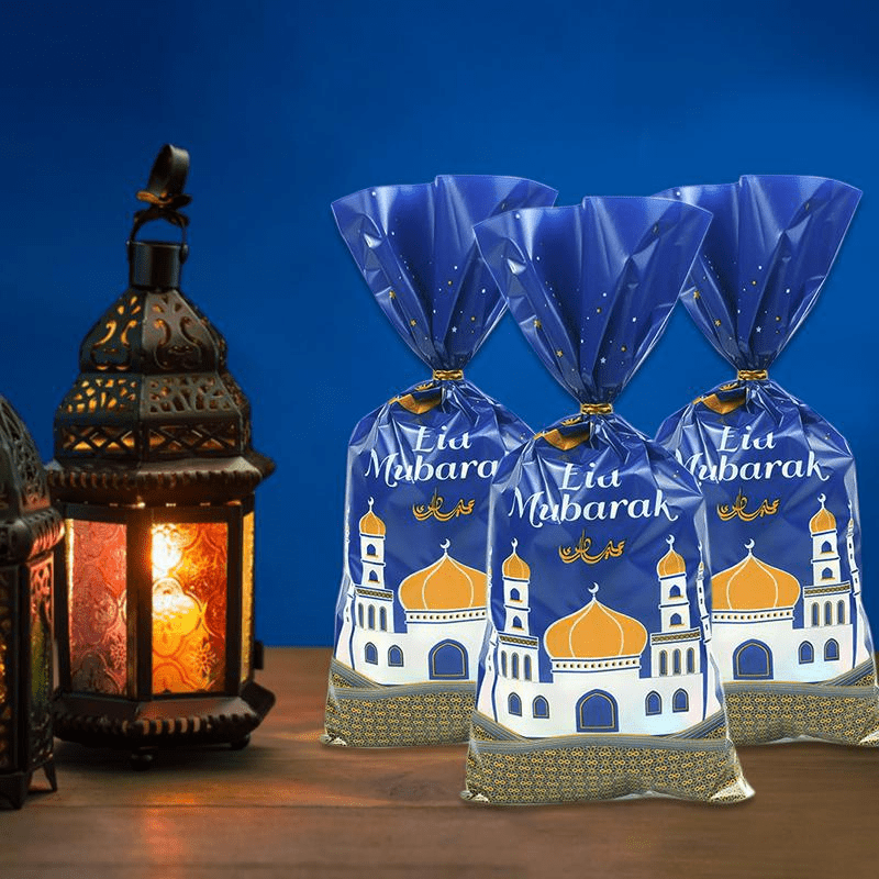 25-teilig, Eid Mubarak-Geschenkbeutel aus Kunststoff, für Süßigkeiten,  Kekse, Kästchen; mit Bindedraht, Dekoration für Ramadan Kareem,  Partyzubehör