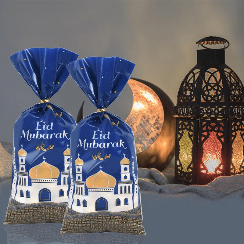 25-teilig, Eid Mubarak-Geschenkbeutel aus Kunststoff, für Süßigkeiten,  Kekse, Kästchen; mit Bindedraht, Dekoration für Ramadan Kareem,  Partyzubehör