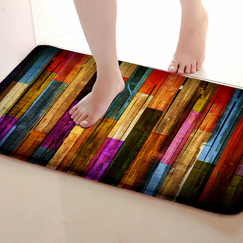 Boho Anti Fatigue Kitchen Rugs, Vintage Colorful Wooden Striped