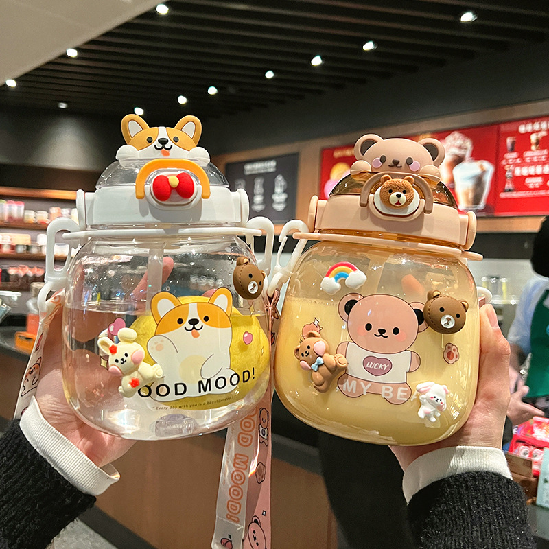 1pc Portable Kawaii Bear Cup 1 3l Tumbler With Straw Cute - Temu