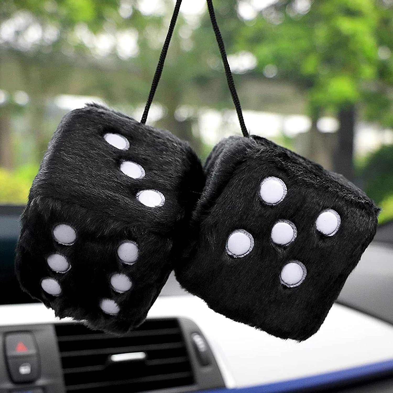 LARGE BLACK FUZZY HANGING DICE mirror fur car PLUSH die fluffy hang 3 inch  NEW